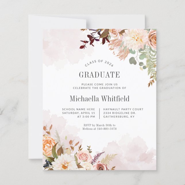 Budget Modern Botanical Graduation 2022 Invitation (Front)