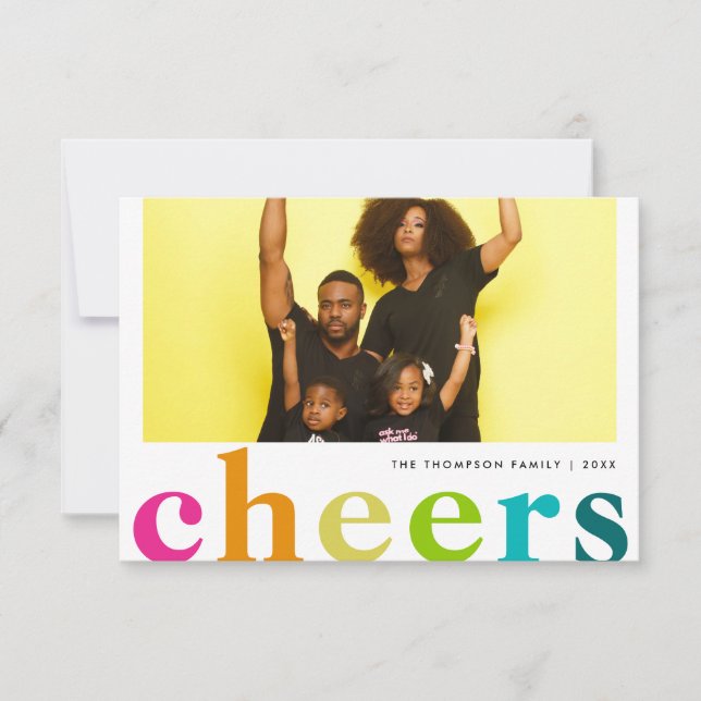 BUDGET Modern Bright Polka Cheers New Year Photo Card (Front)
