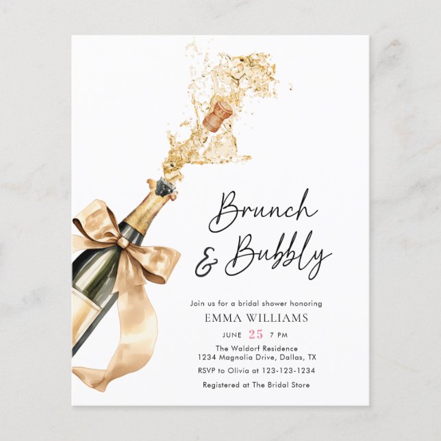 Budget Modern Brunch & Bubbly Bridal Shower Invite (Front)