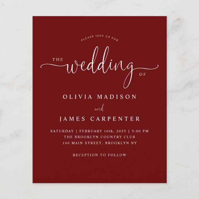 Budget Modern Burgundy Red Photo Wedding Invite (Front)
