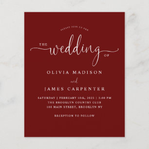Budget Modern Burgundy Red Photo Wedding Invite
