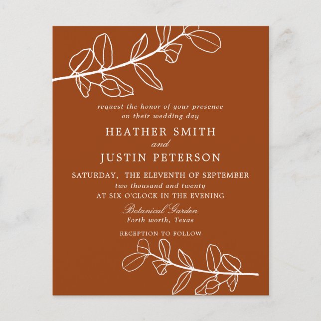 Budget Modern Burnt Orange Terracotta Wedding (Front)
