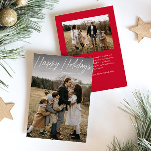 Budget Modern Calligraphy Happy Holidays 2 Photo Holiday Card