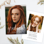 Budget Modern Calligraphy Photo Graduation Party Invitation<br><div class="desc">Budget Modern Calligraphy Photo Graduation Party Invitation features a large,  full bleed photo on the front,  along with two photos and your graduation party details on the back.</div>