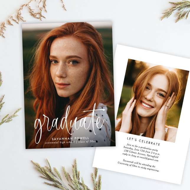 Budget Modern Calligraphy Photo Graduation Party Invitation (Creator Uploaded)