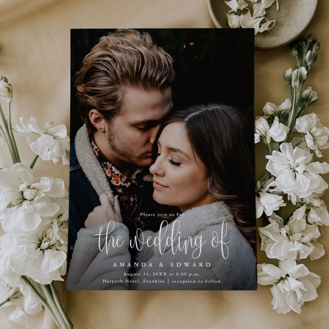 Budget Modern Calligraphy Photo QR Code Wedding Invitation (Creator Uploaded)