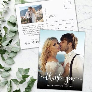 Budget Modern Calligraphy Photo Wedding Thank You  Postcard