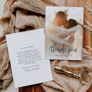 Budget Modern Calligraphy Script Wedding Photo Thank You Card