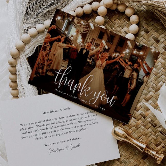 Budget Modern Calligraphy Script Wedding Photo Thank You Card (Creator Uploaded)