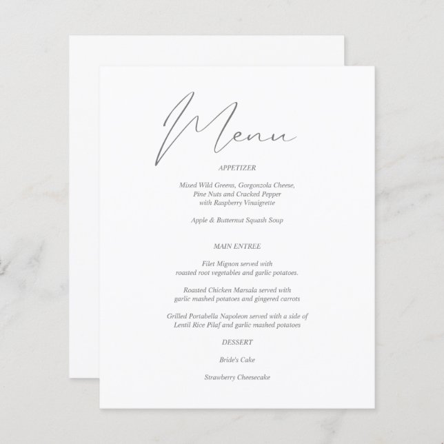 Budget Modern Chic Grey & White Menu (Front/Back)