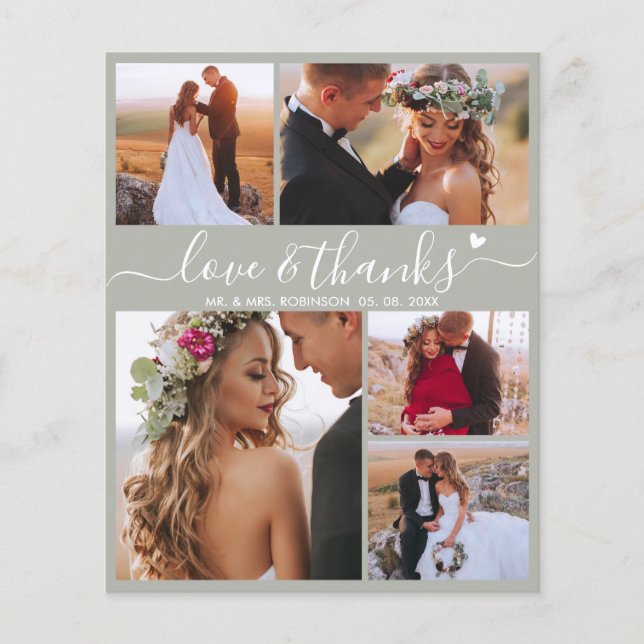 Budget Modern Collage Green Wedding Thank You Card (Front)