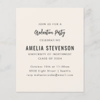 Budget Modern Cream Graduation Party Invitation