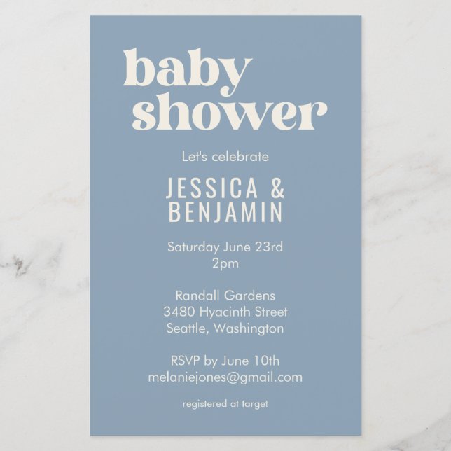 Budget Modern Cute Dusty Blue Baby Shower Invite (Front)
