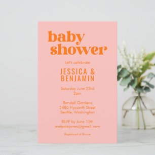 Budget Modern Cute Pink Orange Baby Shower Invite