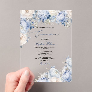 Budget Modern Dusty Blue Floral Quinceañera  Acrylic Invitations