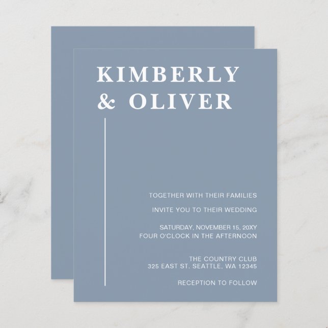 Budget Modern Dusty Blue Wedding Invitations (Front/Back)