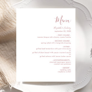 Budget Modern Dusty Rose Script Wedding Menu