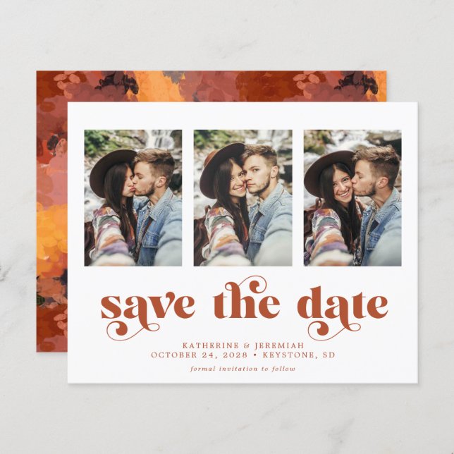 Budget Modern Earth Tones 3 Photo Save the Date (Front/Back)