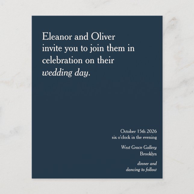 Budget Modern Elegant Navy Blue Wedding Invitation (Front)