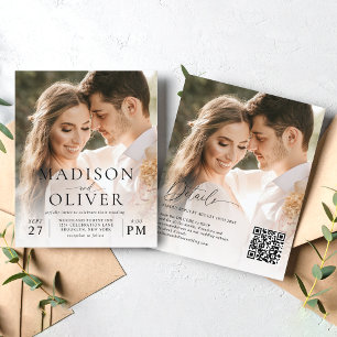Budget Modern Elegant QR Code 2 Photo Wedding