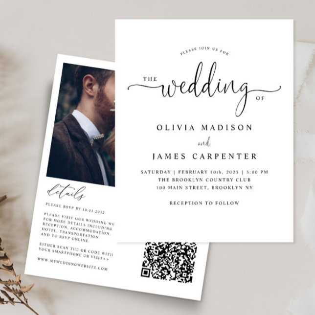 Budget Modern Elegant Script Photo Wedding Invite (Creator Uploaded)
