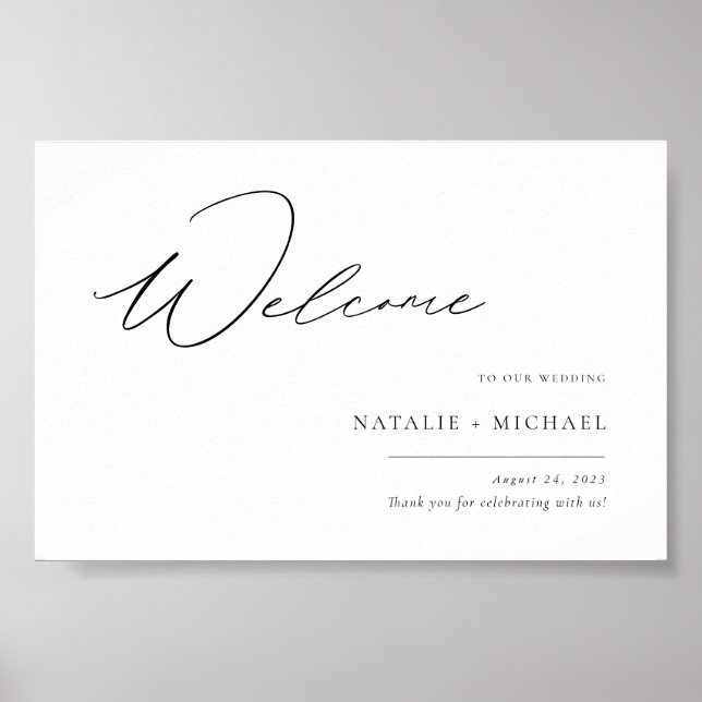 Budget Modern Elegant Script Wedding Welcome Sign (Front)