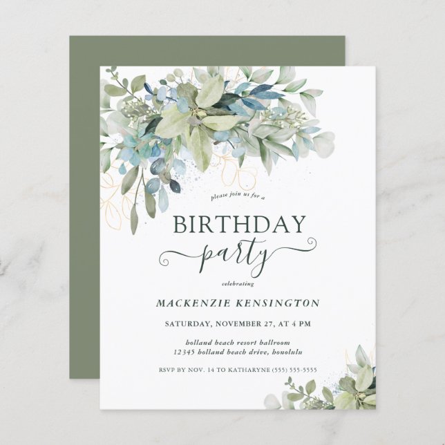 Budget Modern Eucalyptus Birthday Party (Front/Back)
