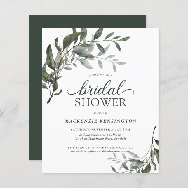 BUDGET Modern Eucalyptus Bridal Shower Invitation (Front/Back)
