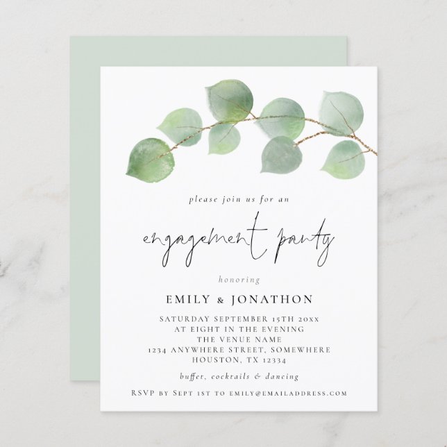 Budget Modern Eucalyptus Engagement Party Invite (Front/Back)