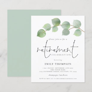 Budget Modern Eucalyptus Retirement Invitation
