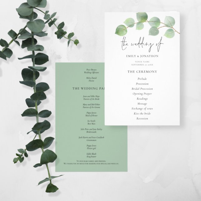 Budget Modern Eucalyptus Wedding Program (Creator Uploaded)