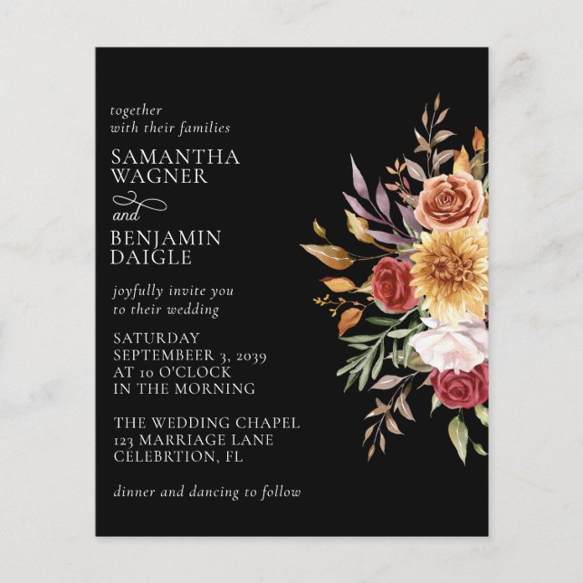 Budget Modern Fall Floral Black Wedding (Front)