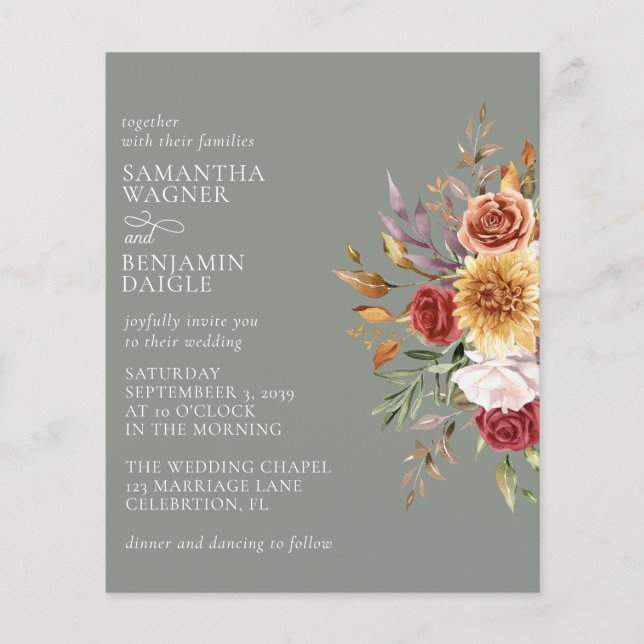 Budget Modern Fall Floral Sage Green Wedding (Front)