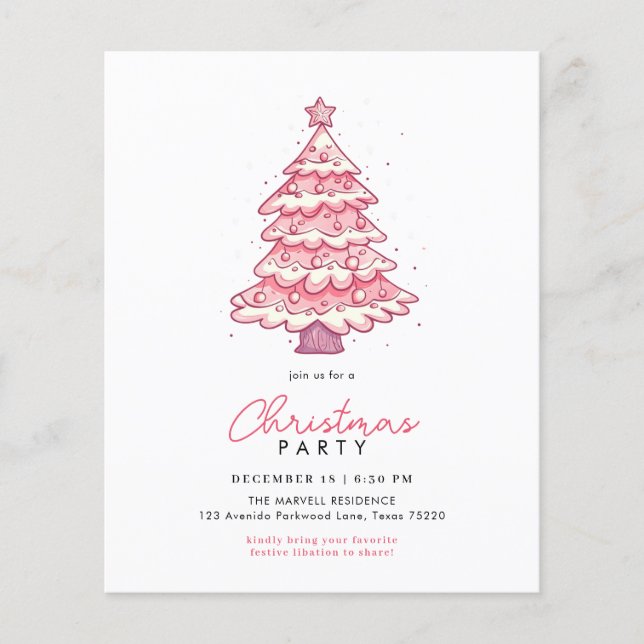 Budget Modern Festive Pink Christmas Tree Party (Front)
