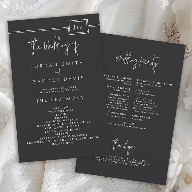 Budget Modern Flat Black Monogram Wedding Program Flyer (Creator Uploaded)