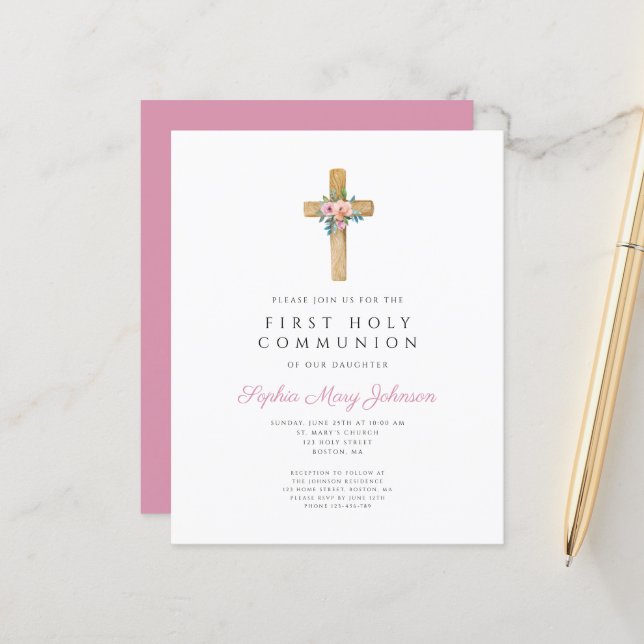 Budget Modern Floral Cross Girl First Communion (Front/Back In Situ)