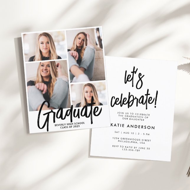 Budget Modern Four Photo Script Graduation Invite (Creator Uploaded)