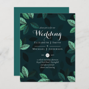 BUDGET Modern Garden Leaves Wedding Invitation