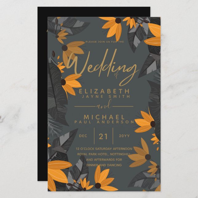 BUDGET Modern Garden Leaves Wedding Invitation (Front/Back)