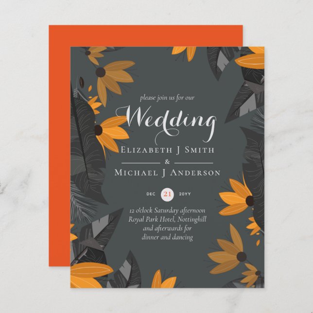 BUDGET Modern Garden Leaves Wedding Invitation (Front/Back)