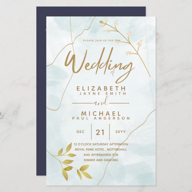 BUDGET Modern Garden Leaves Wedding Invitation (Front/Back)