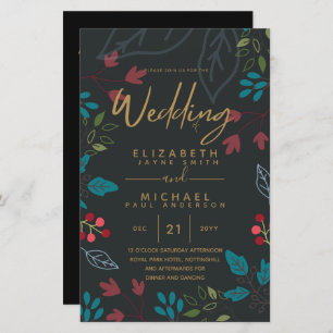 BUDGET Modern Garden Leaves Wedding Invite A9