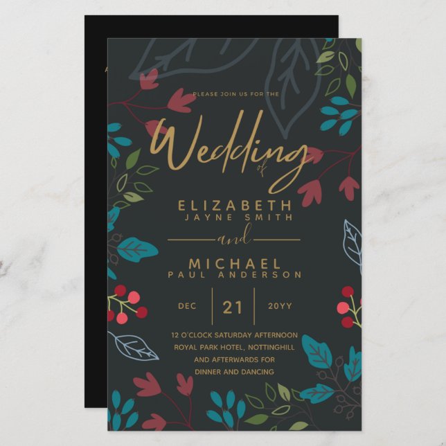 BUDGET Modern Garden Leaves Wedding Invite A9 (Front/Back)