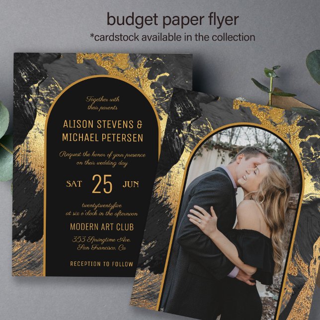 Budget modern gold black PHOTO wedding Invitation Flyer (Creator Uploaded)