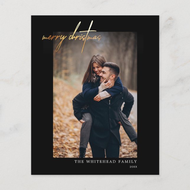 Budget Modern Gold Merry Christmas Black Card (Front)