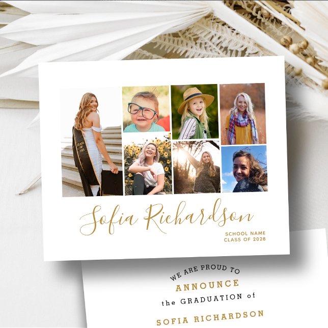 BUDGET Modern Gold Script Photo Grad Announcement (Creator Uploaded)