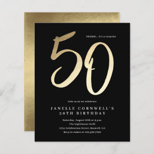 Budget Modern Gold Type 50th Birthday Invitation