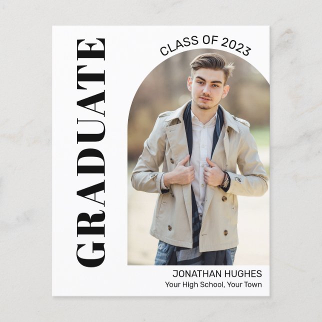 Budget Modern Graduation Photo Announcement Card (Front)
