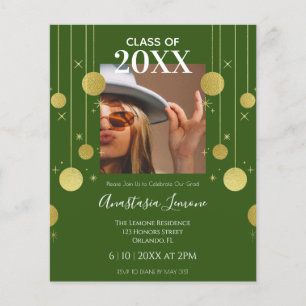 Budget Modern Green & Gold Graduation Invitation