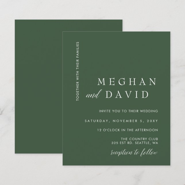 Budget Modern Green Wedding  Invitation (Front/Back)